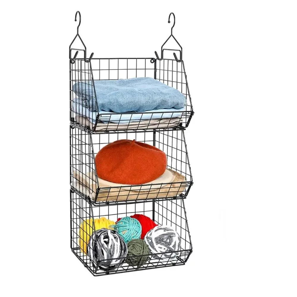 3‑Tier Foldable Stackable Hanging Storage Shelves Mountable Organizer Rack